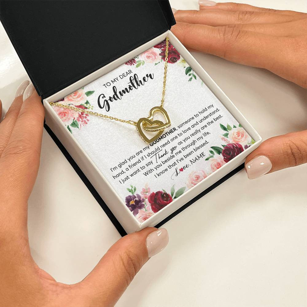 Interlocking Hearts Necklace 18K Yellow Gold Finish | 2 | Personalized To My Dear Godmother Necklace From Goddaughter Im Glad You Are My Godmother Aunt Birthday Mothers Day Christmas Customized Gift Box Message Card | teecentury
