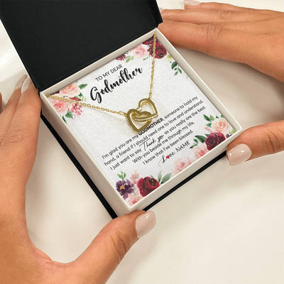 Interlocking Hearts Necklace 18K Yellow Gold Finish | 2 | Personalized To My Dear Godmother Necklace From Goddaughter Im Glad You Are My Godmother Aunt Birthday Mothers Day Christmas Customized Gift Box Message Card | teecentury