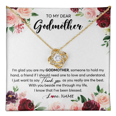 Love Knot Necklace 18K Yellow Gold Finish | 1 | Personalized To My Dear Godmother Necklace From Goddaughter Im Glad You Are My Godmother Aunt Birthday Mothers Day Christmas Customized Gift Box Message Card | teecentury
