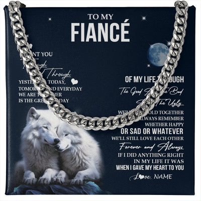Cuban Link Chain Necklace Stainless Steel | 1 | Personalized To My Fiancé Necklace From Fiancée I Want You Wolf Fiancé Birthday For Him Anniversary Valentines Day Christmas Customized Gift Box Message Card | teecentury