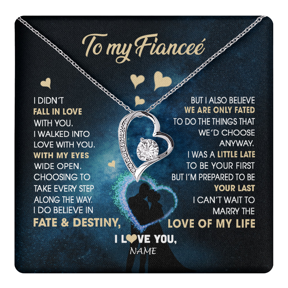 Forever Love Necklace 14K White Gold Finish | 1 | Personalized To My Fiancee Necklace Fall In Love With You Future Wife Birthday Anniversary Romantic Valentines Day Christmas Customized Gift Box Message Card | teecentury