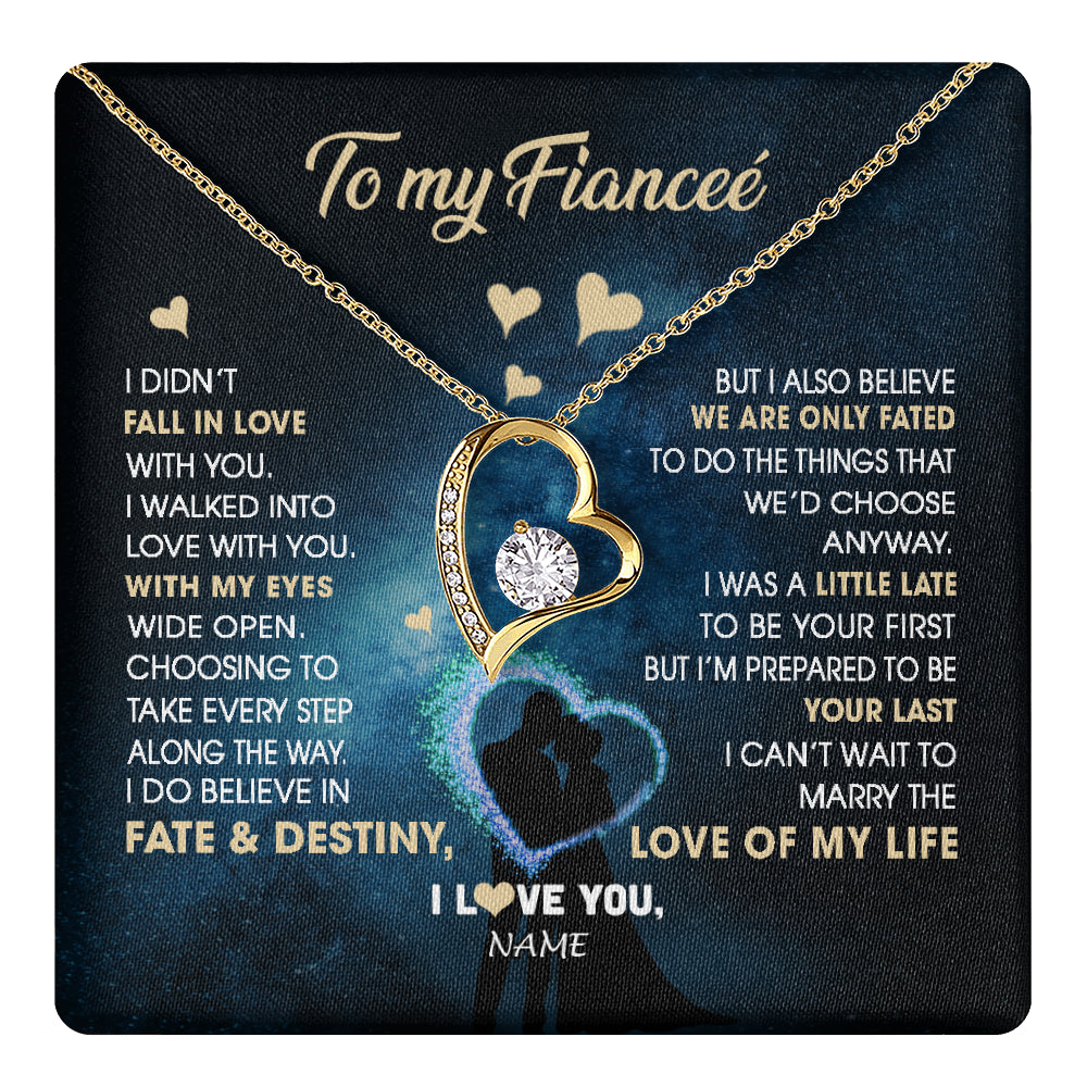 Forever Love Necklace 18K Yellow Gold Finish | 1 | Personalized To My Fiancee Necklace Fall In Love With You Future Wife Birthday Anniversary Romantic Valentines Day Christmas Customized Gift Box Message Card | teecentury