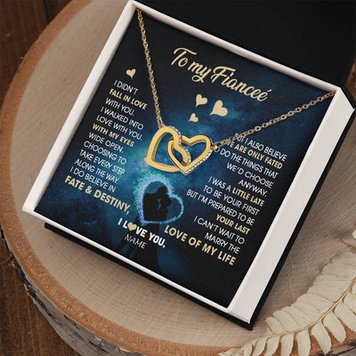 Interlocking Hearts Necklace 18K Yellow Gold Finish | Personalized To My Fiancee Necklace Fall In Love With You Future Wife Birthday Anniversary Romantic Valentines Day Christmas Customized Gift Box Message Card | teecentury