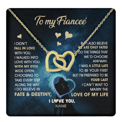Interlocking Hearts Necklace 18K Yellow Gold Finish | 1 | Personalized To My Fiancee Necklace Fall In Love With You Future Wife Birthday Anniversary Romantic Valentines Day Christmas Customized Gift Box Message Card | teecentury