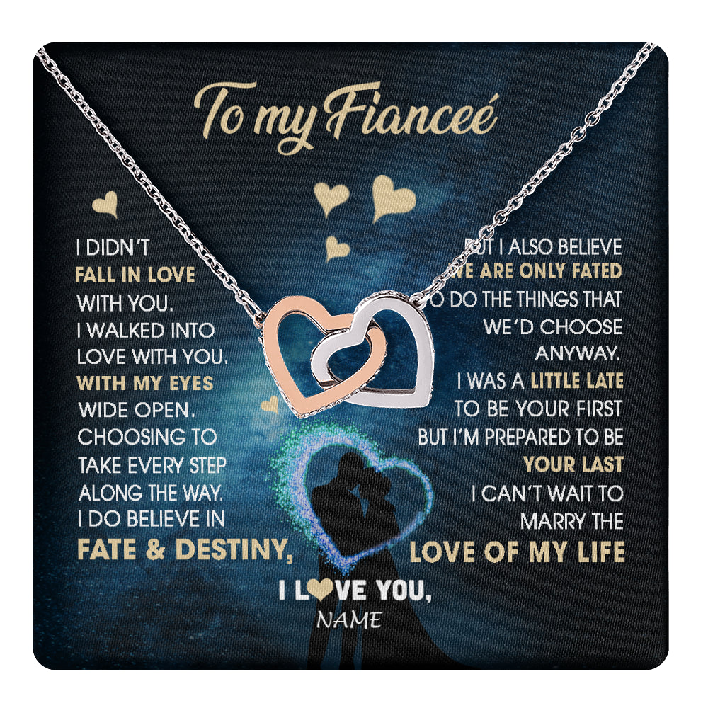 Interlocking Hearts Necklace Stainless Steel & Rose Gold Finish | 1 | Personalized To My Fiancee Necklace Fall In Love With You Future Wife Birthday Anniversary Romantic Valentines Day Christmas Customized Gift Box Message Card | teecentury