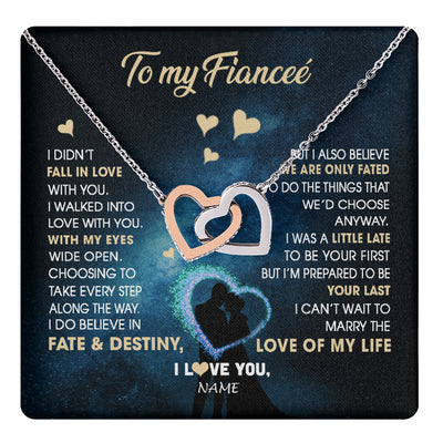 Interlocking Hearts Necklace Stainless Steel & Rose Gold Finish | 1 | Personalized To My Fiancee Necklace Fall In Love With You Future Wife Birthday Anniversary Romantic Valentines Day Christmas Customized Gift Box Message Card | teecentury