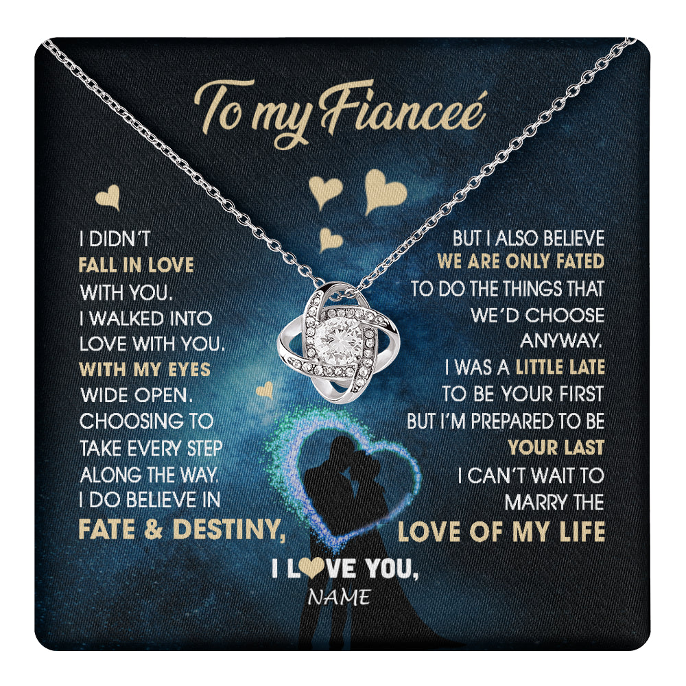 Love Knot Necklace 14K White Gold Finish | 1 | Personalized To My Fiancee Necklace Fall In Love With You Future Wife Birthday Anniversary Romantic Valentines Day Christmas Customized Gift Box Message Card | teecentury