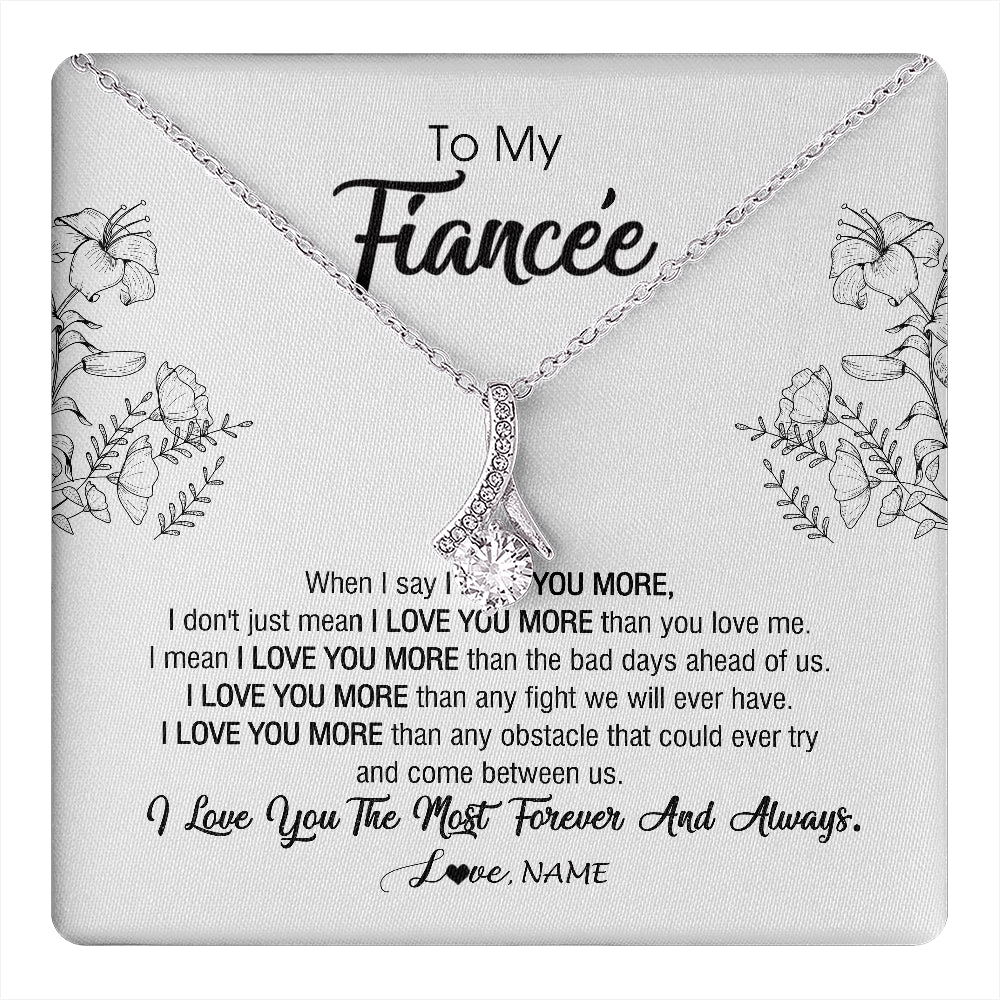 Alluring Beauty Necklace 14K White Gold Finish | 1 | Personalized To My Fiancee Necklace From Fiance I Love You More Girlfriend Birthday Anniversary Wedding Valentines Day Christmas Customized Message Card | teecentury
