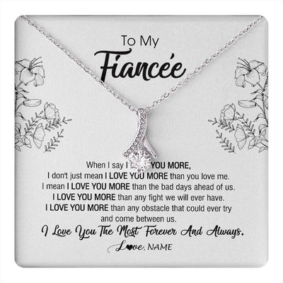 Alluring Beauty Necklace 14K White Gold Finish | 1 | Personalized To My Fiancee Necklace From Fiance I Love You More Girlfriend Birthday Anniversary Wedding Valentines Day Christmas Customized Message Card | teecentury