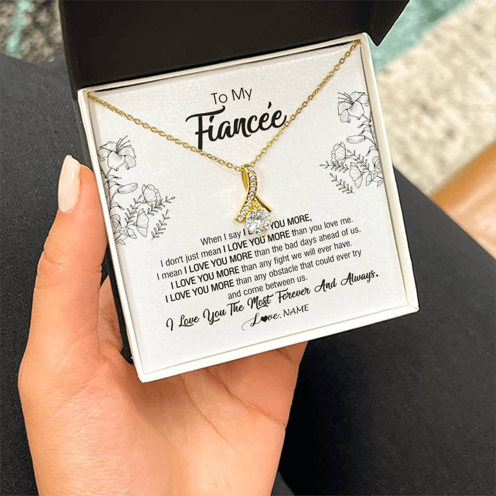 Alluring Beauty Necklace 18K Yellow Gold Finish | Personalized To My Fiancee Necklace From Fiance I Love You More Girlfriend Birthday Anniversary Wedding Valentines Day Christmas Customized Message Card | teecentury