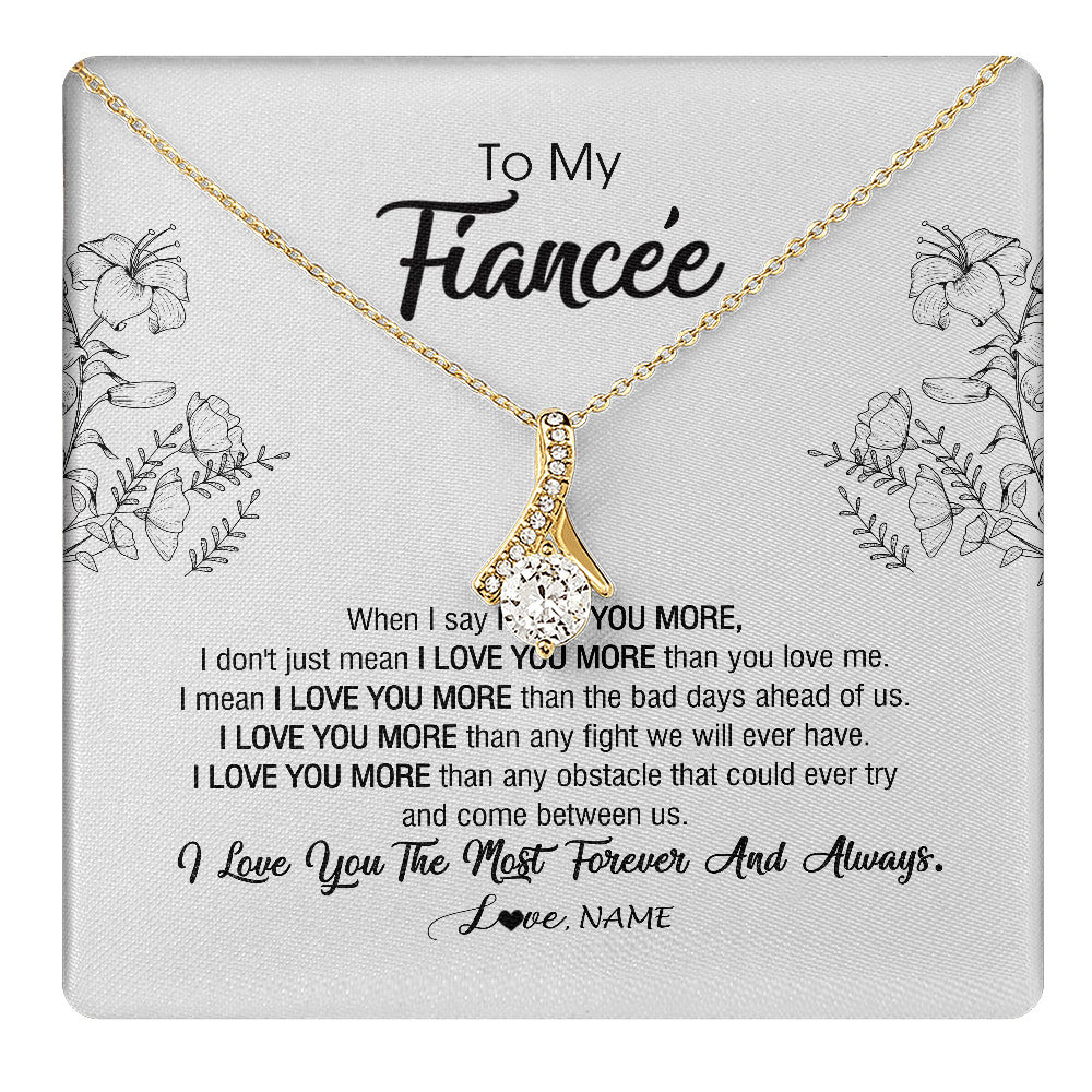 Alluring Beauty Necklace 18K Yellow Gold Finish | 1 | Personalized To My Fiancee Necklace From Fiance I Love You More Girlfriend Birthday Anniversary Wedding Valentines Day Christmas Customized Message Card | teecentury