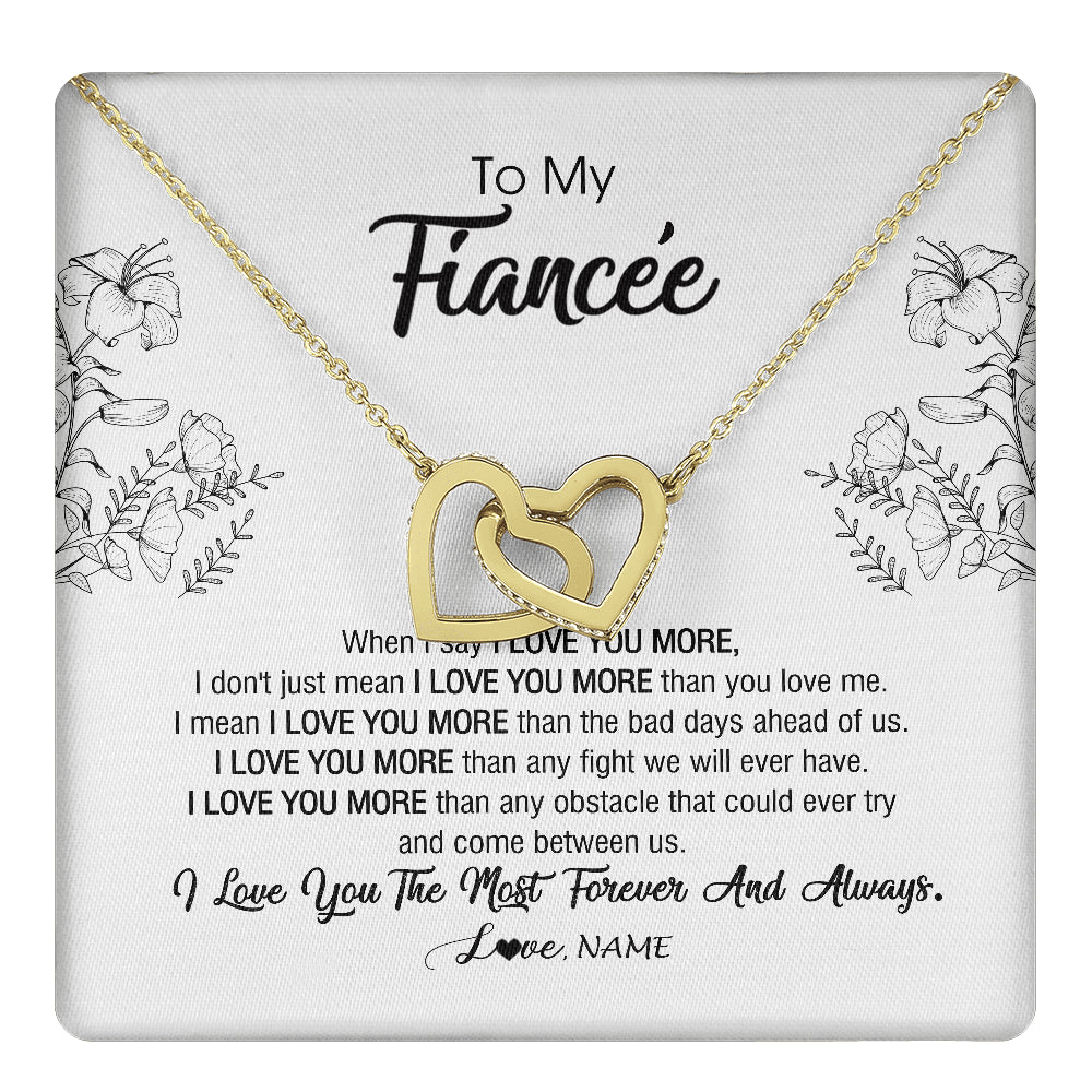 Interlocking Hearts Necklace 18K Yellow Gold Finish | 1 | Personalized To My Fiancee Necklace From Fiance I Love You More Girlfriend Birthday Anniversary Wedding Valentines Day Christmas Customized Message Card | teecentury