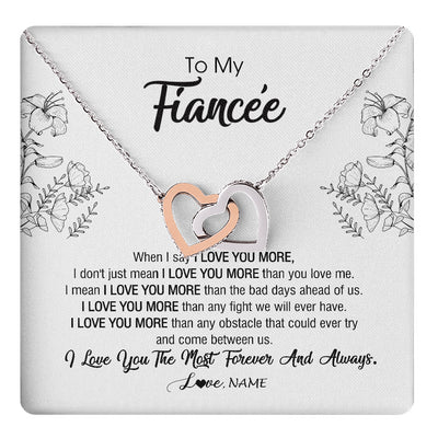 Interlocking Hearts Necklace Stainless Steel & Rose Gold Finish | 1 | Personalized To My Fiancee Necklace From Fiance I Love You More Girlfriend Birthday Anniversary Wedding Valentines Day Christmas Customized Message Card | teecentury