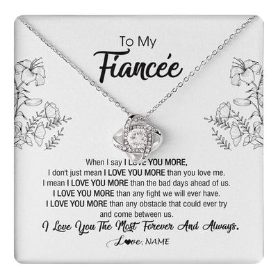 Love Knot Necklace 14K White Gold Finish | 1 | Personalized To My Fiancee Necklace From Fiance I Love You More Girlfriend Birthday Anniversary Wedding Valentines Day Christmas Customized Message Card | teecentury