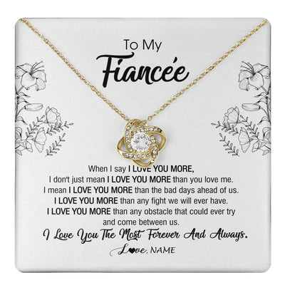 Love Knot Necklace 18K Yellow Gold Finish | 1 | Personalized To My Fiancee Necklace From Fiance I Love You More Girlfriend Birthday Anniversary Wedding Valentines Day Christmas Customized Message Card | teecentury