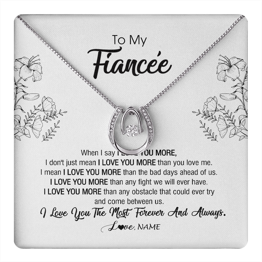 Lucky In Love Necklace 14K White Gold Finish | 1 | Personalized To My Fiancee Necklace From Fiance I Love You More Girlfriend Birthday Anniversary Wedding Valentines Day Christmas Customized Message Card | teecentury
