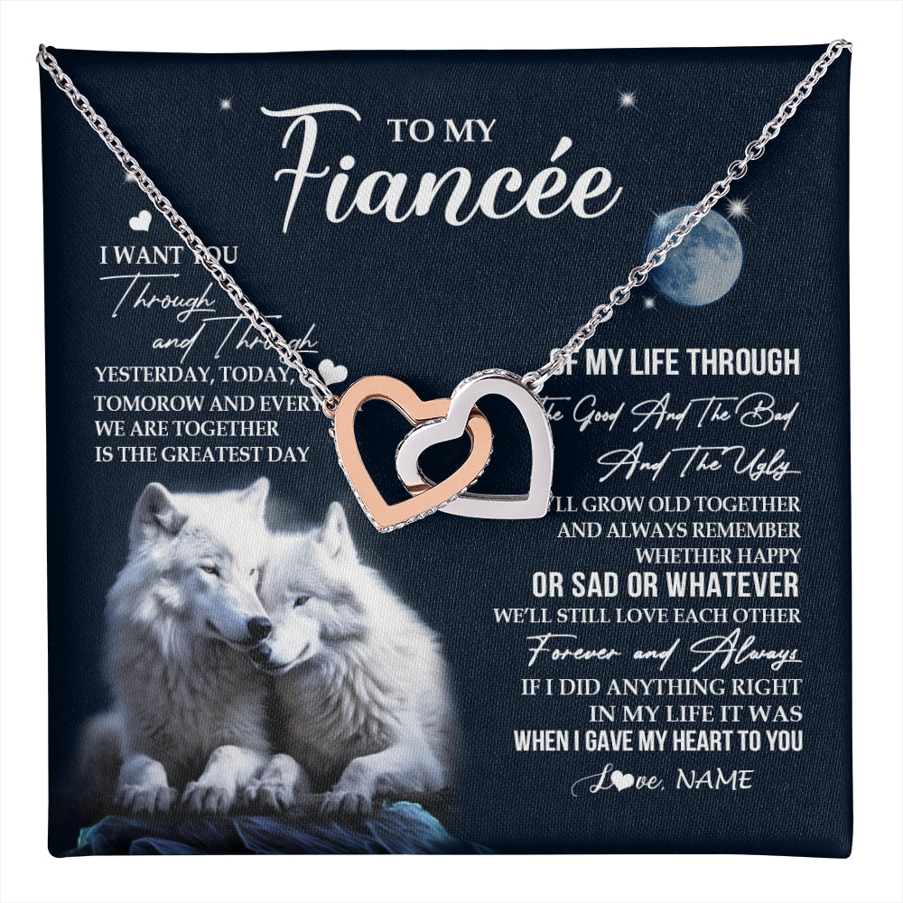 Interlocking Hearts Necklace Stainless Steel & Rose Gold Finish | 1 | Personalized To My Fiancée Necklace From Fiancé I Want You Wolf Fiancee Birthday For Her Anniversary Valentines Day Christmas Customized Gift Box Message Card | teecentury