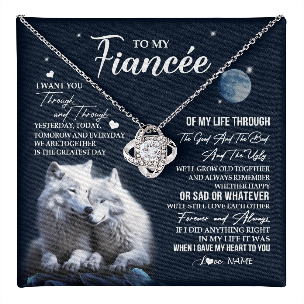Love Knot Necklace 14K White Gold Finish | 1 | Personalized To My Fiancée Necklace From Fiancé I Want You Wolf Fiancee Birthday For Her Anniversary Valentines Day Christmas Customized Gift Box Message Card | teecentury