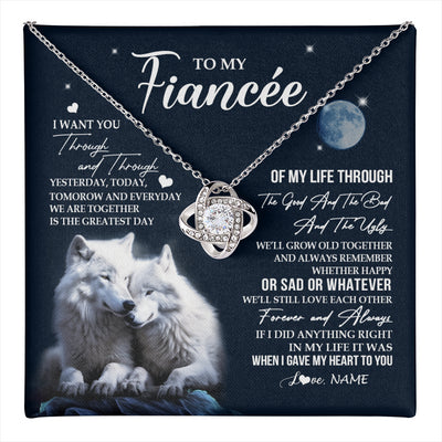 Love Knot Necklace 14K White Gold Finish | 1 | Personalized To My Fiancée Necklace From Fiancé I Want You Wolf Fiancee Birthday For Her Anniversary Valentines Day Christmas Customized Gift Box Message Card | teecentury