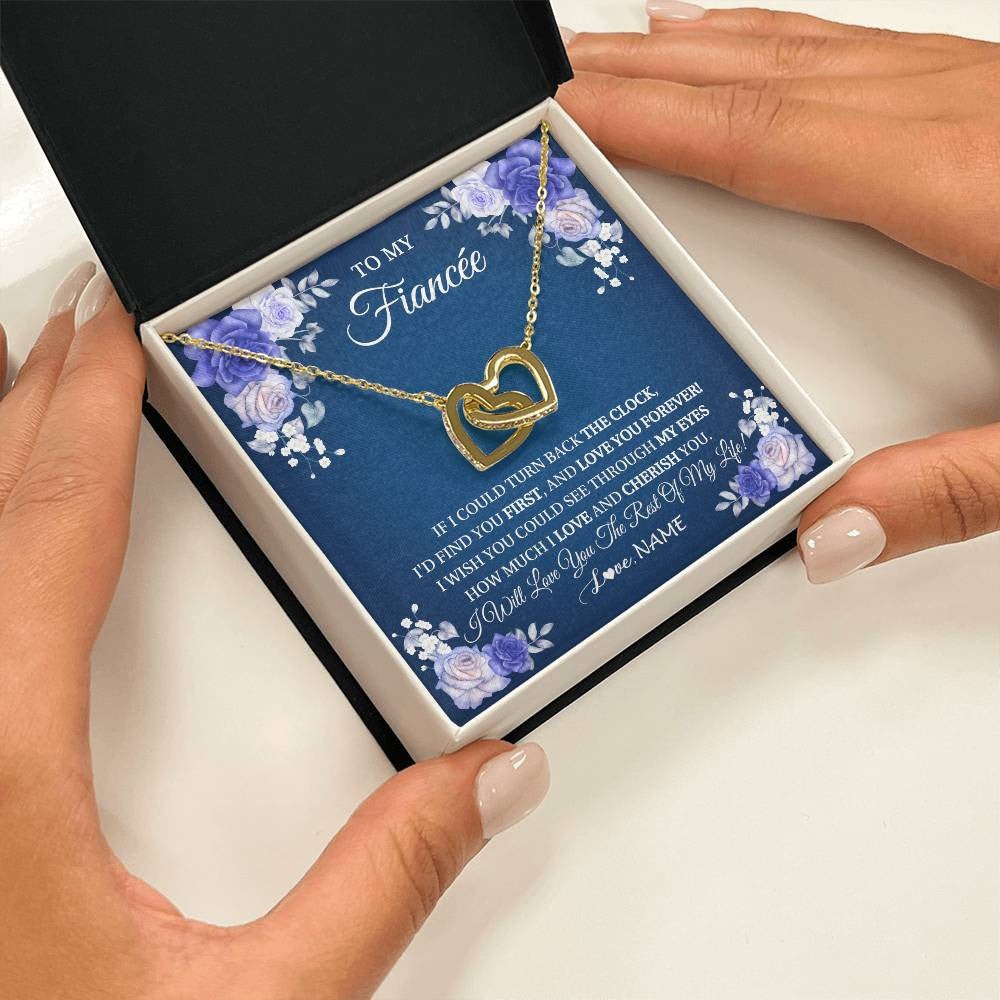 Interlocking Hearts Necklace 18K Yellow Gold Finish | 2 | Personalized To My Fiancée Necklace From Fiance Love You Forever Future Wife Birthday Engagement Valentines Day Christmas Customized Gift Box Message Card | teecentury