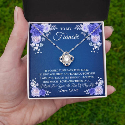 Love Knot Necklace 14K White Gold Finish | 2 | Personalized To My Fiancée Necklace From Fiance Love You Forever Future Wife Birthday Engagement Valentines Day Christmas Customized Gift Box Message Card | teecentury