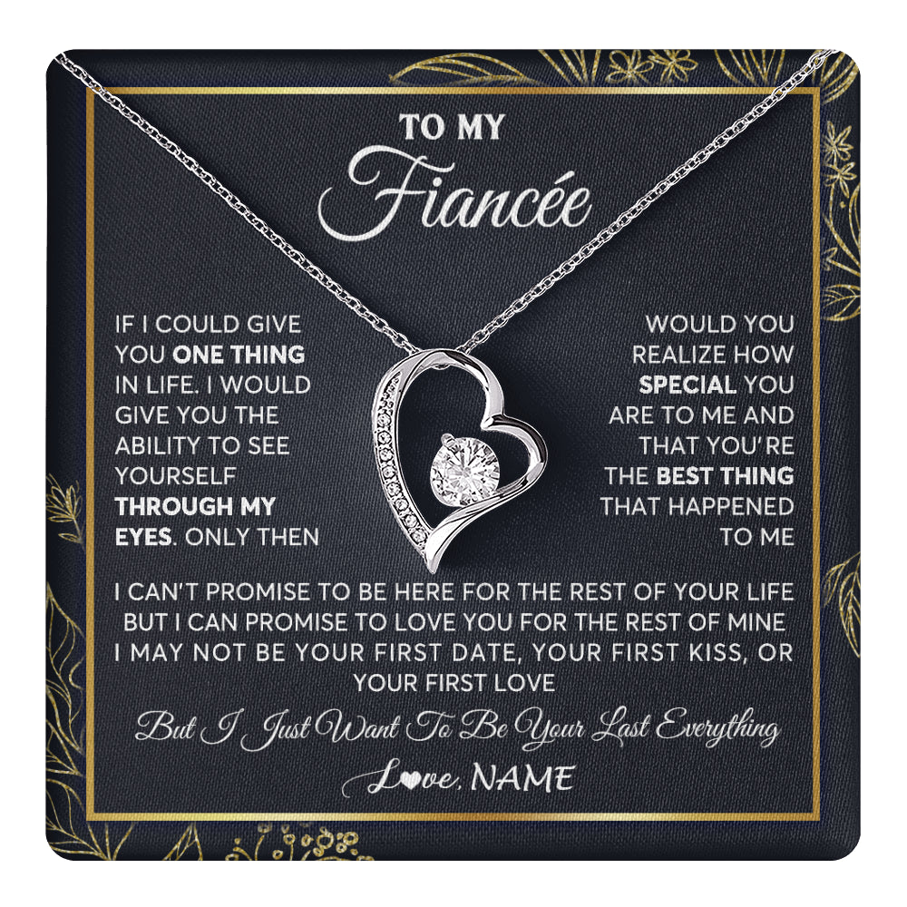 Forever Love Necklace 14K White Gold Finish | 1 | Personalized To My Fiancee Necklace From Fiance Son You Are The Best Thing Fiancee Birthday Idea Anniversary Valentines Day Customized Gift Box Message Card | teecentury
