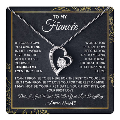 Forever Love Necklace 14K White Gold Finish | 1 | Personalized To My Fiancee Necklace From Fiance Son You Are The Best Thing Fiancee Birthday Idea Anniversary Valentines Day Customized Gift Box Message Card | teecentury