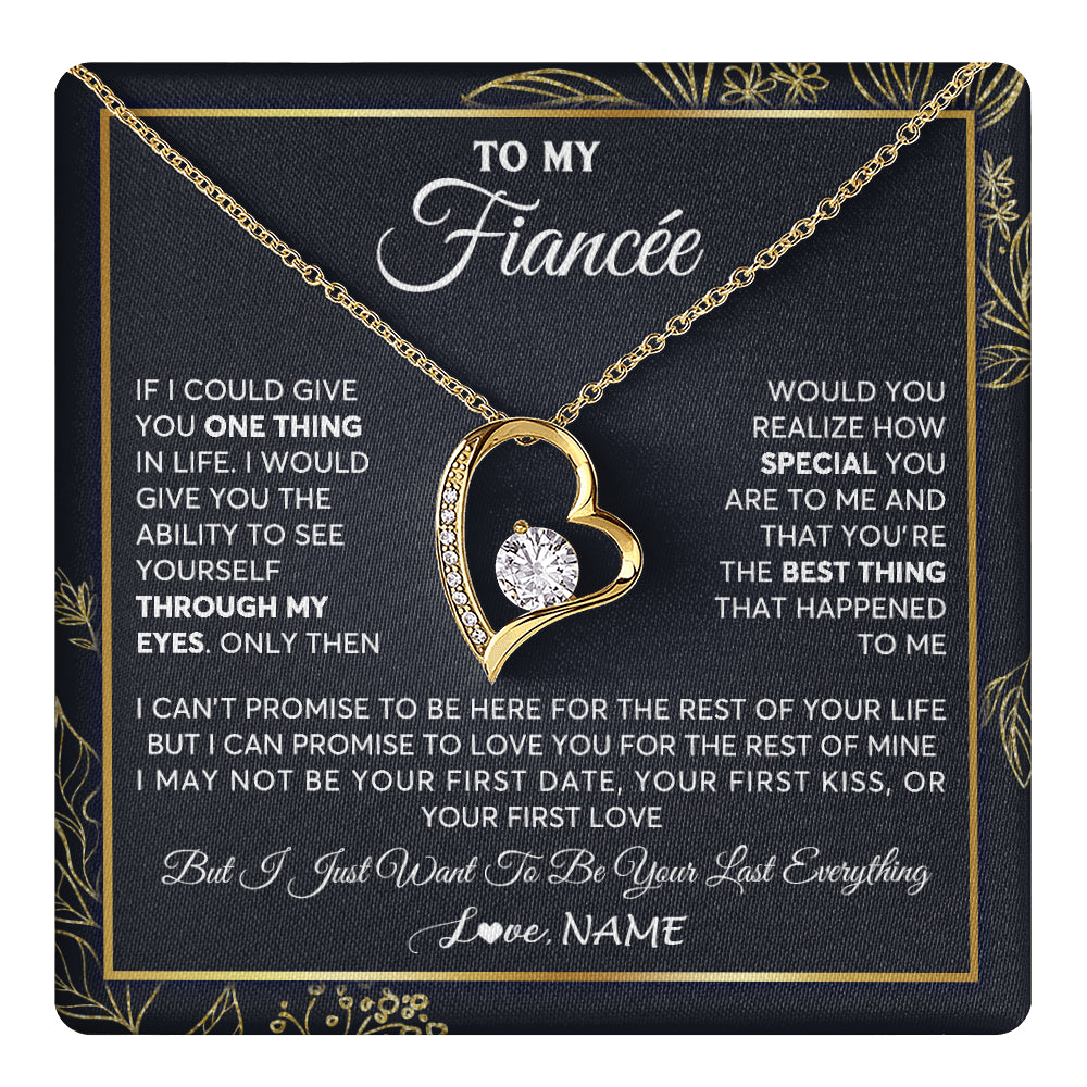 Forever Love Necklace 18K Yellow Gold Finish | 1 | Personalized To My Fiancee Necklace From Fiance Son You Are The Best Thing Fiancee Birthday Idea Anniversary Valentines Day Customized Gift Box Message Card | teecentury