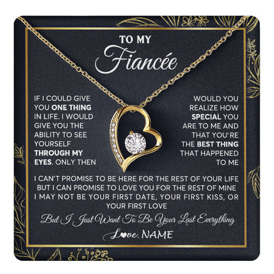 Forever Love Necklace 18K Yellow Gold Finish | 1 | Personalized To My Fiancee Necklace From Fiance Son You Are The Best Thing Fiancee Birthday Idea Anniversary Valentines Day Customized Gift Box Message Card | teecentury
