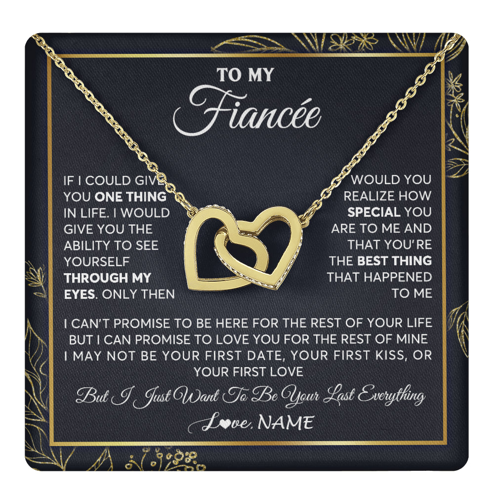 Interlocking Hearts Necklace 18K Yellow Gold Finish | 1 | Personalized To My Fiancee Necklace From Fiance Son You Are The Best Thing Fiancee Birthday Idea Anniversary Valentines Day Customized Gift Box Message Card | teecentury