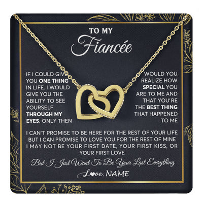 Interlocking Hearts Necklace 18K Yellow Gold Finish | 1 | Personalized To My Fiancee Necklace From Fiance Son You Are The Best Thing Fiancee Birthday Idea Anniversary Valentines Day Customized Gift Box Message Card | teecentury