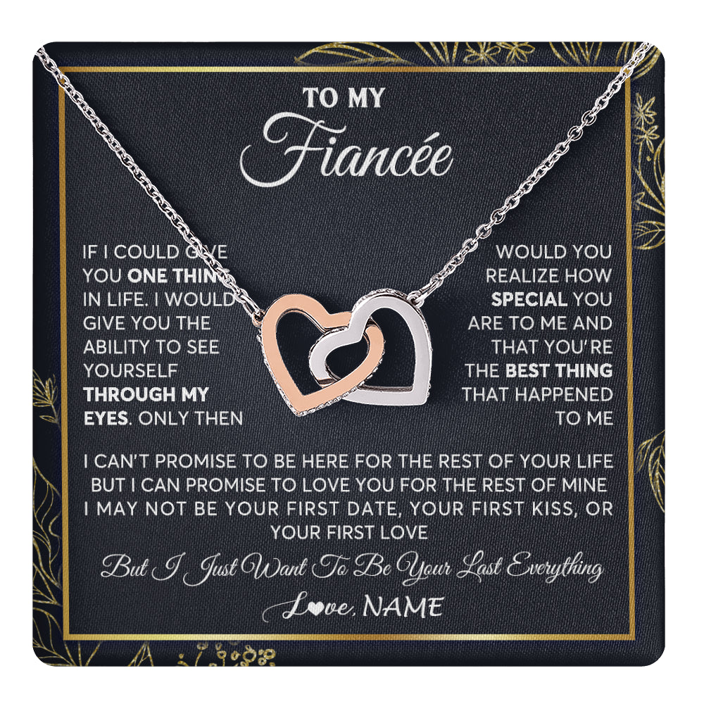 Interlocking Hearts Necklace Stainless Steel & Rose Gold Finish | 1 | Personalized To My Fiancee Necklace From Fiance Son You Are The Best Thing Fiancee Birthday Idea Anniversary Valentines Day Customized Gift Box Message Card | teecentury