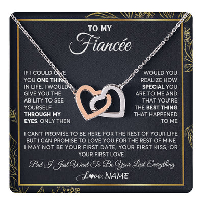 Interlocking Hearts Necklace Stainless Steel & Rose Gold Finish | 1 | Personalized To My Fiancee Necklace From Fiance Son You Are The Best Thing Fiancee Birthday Idea Anniversary Valentines Day Customized Gift Box Message Card | teecentury