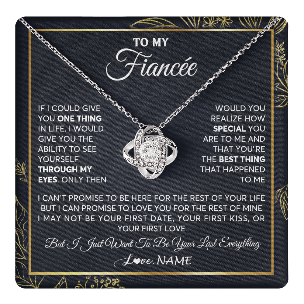 Love Knot Necklace 14K White Gold Finish | 1 | Personalized To My Fiancee Necklace From Fiance Son You Are The Best Thing Fiancee Birthday Idea Anniversary Valentines Day Customized Gift Box Message Card | teecentury