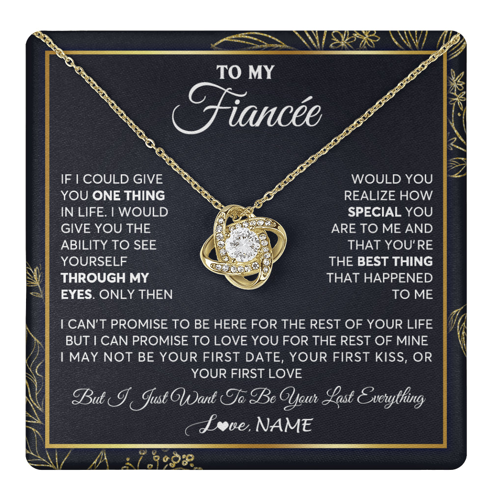 Love Knot Necklace 18K Yellow Gold Finish | 1 | Personalized To My Fiancee Necklace From Fiance Son You Are The Best Thing Fiancee Birthday Idea Anniversary Valentines Day Customized Gift Box Message Card | teecentury