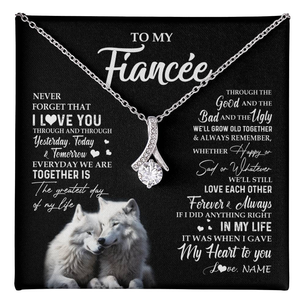 Alluring Beauty Necklace 14K White Gold Finish | 1 | Personalized To My Fiancée Necklace From Fiancé Wolf Never Forget That I Love You Fiancée Birthday Valentine Day Christmas Customized Gift Box Message Card | teecentury