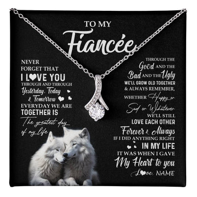 Alluring Beauty Necklace 14K White Gold Finish | 1 | Personalized To My Fiancée Necklace From Fiancé Wolf Never Forget That I Love You Fiancée Birthday Valentine Day Christmas Customized Gift Box Message Card | teecentury