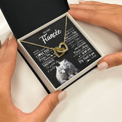 Interlocking Hearts Necklace 18K Yellow Gold Finish | 2 | Personalized To My Fiancée Necklace From Fiancé Wolf Never Forget That I Love You Fiancée Birthday Valentine Day Christmas Customized Gift Box Message Card | teecentury