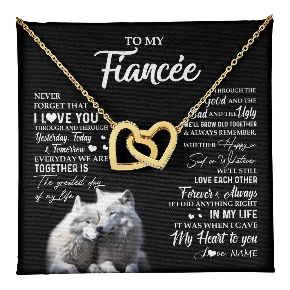 Interlocking Hearts Necklace 18K Yellow Gold Finish | 1 | Personalized To My Fiancée Necklace From Fiancé Wolf Never Forget That I Love You Fiancée Birthday Valentine Day Christmas Customized Gift Box Message Card | teecentury