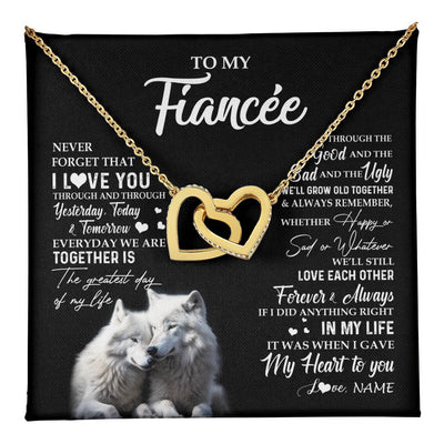 Interlocking Hearts Necklace 18K Yellow Gold Finish | 1 | Personalized To My Fiancée Necklace From Fiancé Wolf Never Forget That I Love You Fiancée Birthday Valentine Day Christmas Customized Gift Box Message Card | teecentury