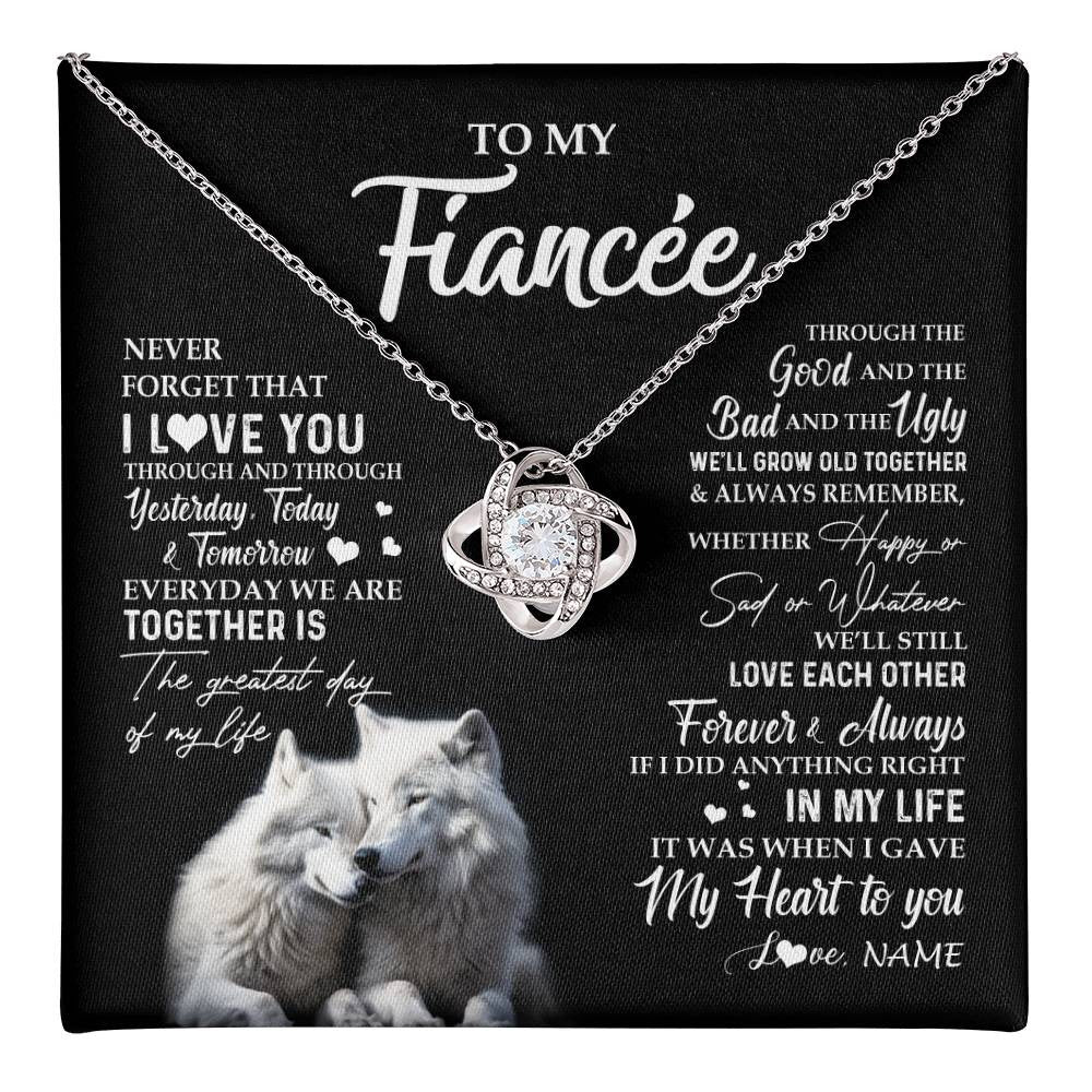 Love Knot Necklace 14K White Gold Finish | 1 | Personalized To My Fiancée Necklace From Fiancé Wolf Never Forget That I Love You Fiancée Birthday Valentine Day Christmas Customized Gift Box Message Card | teecentury