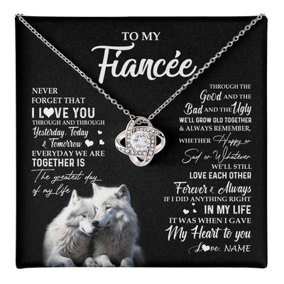 Love Knot Necklace 14K White Gold Finish | 1 | Personalized To My Fiancée Necklace From Fiancé Wolf Never Forget That I Love You Fiancée Birthday Valentine Day Christmas Customized Gift Box Message Card | teecentury