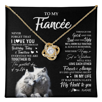 Love Knot Necklace 18K Yellow Gold Finish | 1 | Personalized To My Fiancée Necklace From Fiancé Wolf Never Forget That I Love You Fiancée Birthday Valentine Day Christmas Customized Gift Box Message Card | teecentury