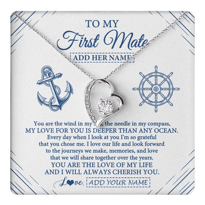 Forever Love Necklace 14K White Gold Finish | 1 | Personalized To My First Mate Necklace From Husband Sailing Cruise Ships Wife Birthday Anniversary Wedding Valentines Christmas Custom Gift Box Message Card | https://teecentury.