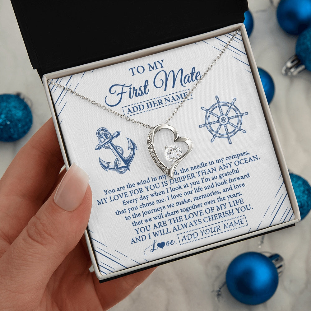 Forever Love Necklace 14K White Gold Finish | 2 | Personalized To My First Mate Necklace From Husband Sailing Cruise Ships Wife Birthday Anniversary Wedding Valentines Christmas Custom Gift Box Message Card | https://teecentury.