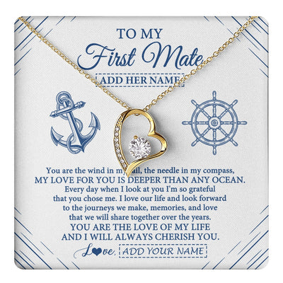 Forever Love Necklace 18K Yellow Gold Finish | 1 | Personalized To My First Mate Necklace From Husband Sailing Cruise Ships Wife Birthday Anniversary Wedding Valentines Christmas Custom Gift Box Message Card | https://teecentury.