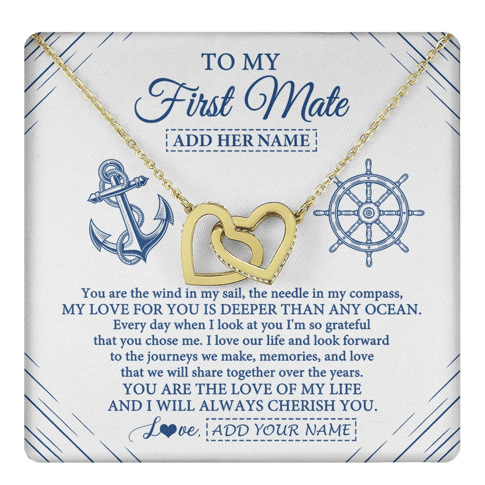 Interlocking Hearts Necklace 18K Yellow Gold Finish | 1 | Personalized To My First Mate Necklace From Husband Sailing Cruise Ships Wife Birthday Anniversary Wedding Valentines Christmas Custom Gift Box Message Card | https://teecentury.