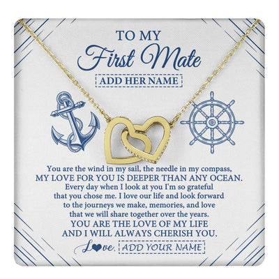 Interlocking Hearts Necklace 18K Yellow Gold Finish | 1 | Personalized To My First Mate Necklace From Husband Sailing Cruise Ships Wife Birthday Anniversary Wedding Valentines Christmas Custom Gift Box Message Card | https://teecentury.