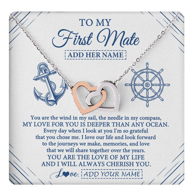 Interlocking Hearts Necklace Stainless Steel & Rose Gold Finish | 1 | Personalized To My First Mate Necklace From Husband Sailing Cruise Ships Wife Birthday Anniversary Wedding Valentines Christmas Custom Gift Box Message Card | https://teecentury.