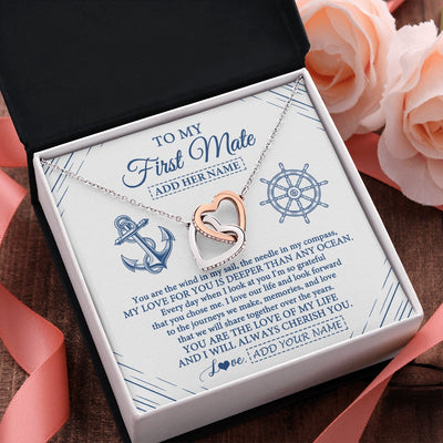 Interlocking Hearts Necklace Stainless Steel & Rose Gold Finish | 2 | Personalized To My First Mate Necklace From Husband Sailing Cruise Ships Wife Birthday Anniversary Wedding Valentines Christmas Custom Gift Box Message Card | https://teecentury.